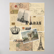 French Postcard Collage Poster or Print