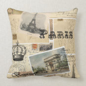 French Postcard Throw Pillow throwpillow