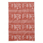 French Red and White Medieval Pattern Monogram H kitchen towels