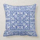 French Renaissance Blue White Lace Flowers Birds Throw Pillow