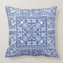 French Renaissance Blue White Lace Flowers Birds pillows