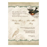 French Roses Love Birds Swirl Vintage Lace - Aqua Personalized Announcements
