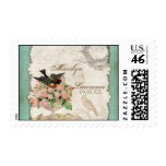 French Roses Love Birds Swirl Vintage Lace - Aqua Postage