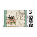 French Roses Love Birds Swirl Vintage Lace - Aqua Stamp