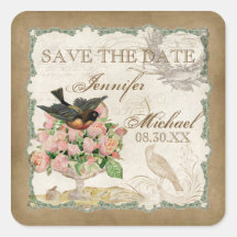 French Roses Love Birds Vintage Lace - Mocha Stickers