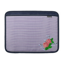 French sailor stripes and pink roses in corner sleeve for macbook air