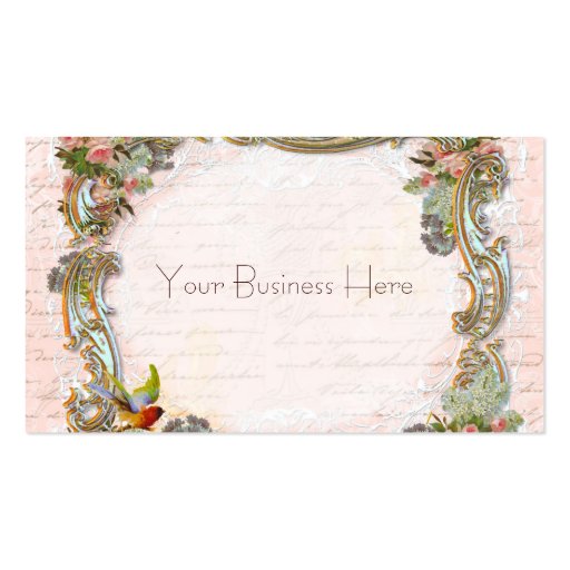 French Script Writing and Scrolls on Pink Business Cards (front side)