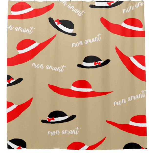 French Street Style Fashion Women Black Red Hats Shower Curtain-1