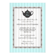 French Stripe Chic Bridal Shower Tea Party Custom Invitation