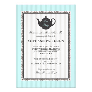 French Stripe Chic Bridal Shower Tea Party Custom Invitation