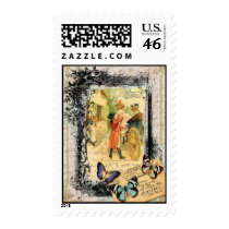 French Vintage style Couple Carriage Postage Stamp