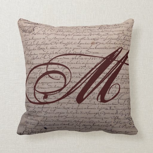 French Writing Monogram Throw Pillow Zazzle