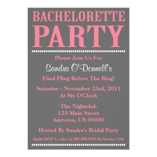 Fresh Bachelorette Party Invitations (Pink / Gray)