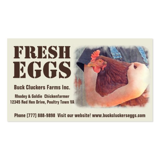 Fresh  Eggs - Red hen Layer Chicken Business Card Templates (front side)