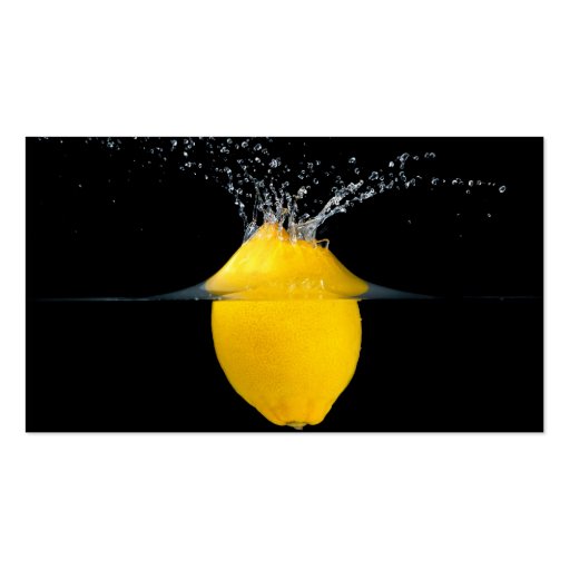 Fresh Lemon Falling Into Water Business Card Templates (back side)