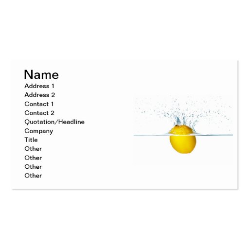 Fresh Lemon Falling Into Water Business Card Templates (front side)
