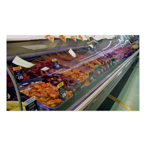 Fresh Meat Deli Counter at supermarket Business Card Templates (back side)