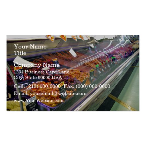 Fresh Meat Deli Counter at supermarket Business Card Templates (front side)