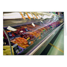 Fresh Meat Deli Counter at supermarket Greeting Card