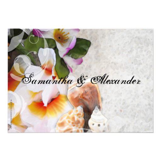 Fresh Plumeria Orchid Lei Beach Wedding Invitation