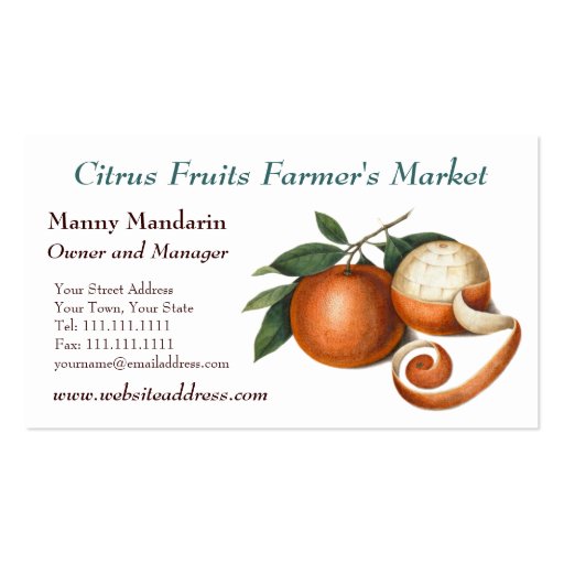 Fresh Produce Farmers Market Vintage Style Business Cards (front side)