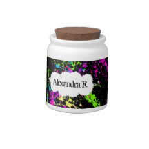 Fresh Retro Neon Paint Splatter on Black Candy Dish