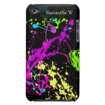 Fresh Retro Neon Paint Splatter on Black Barely There iPod Case