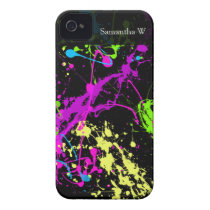 Fresh Retro Neon Paint Splatter on Black Iphone 4 Case-mate Case