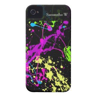 Fresh Retro Neon Paint Splatter on Black Iphone 4 Case-mate Case