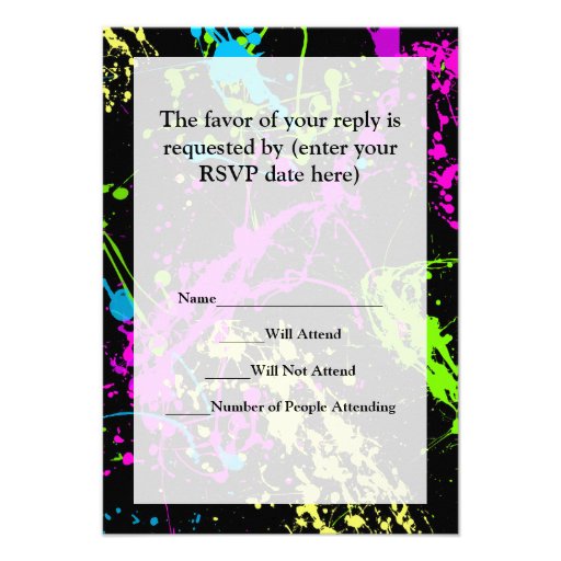 Fresh Retro Neon Paint Splatter on Black Personalized Announcements
