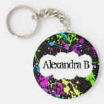 Fresh Retro Neon Paint Splatter on Black Keychains