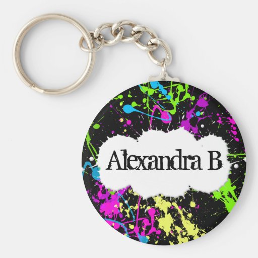 Fresh Retro Neon Paint Splatter on Black Keychains