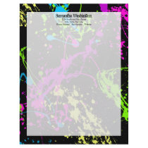 Fresh Retro Neon Paint Splatter on Black Letterhead Template