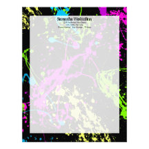 Fresh Retro Neon Paint Splatter on Black Letterhead Template
