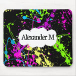 Fresh Retro Neon Paint Splatter on Black Mousepad