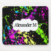 Fresh Retro Neon Paint Splatter on Black Mousepad