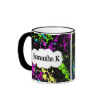 Fresh Retro Neon Paint Splatter on Black Coffee Mugs