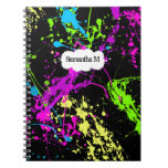 Fresh Retro Neon Paint Splatter on Black Spiral Note Book