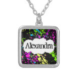 Fresh Retro Neon Paint Splatter on Black Pendant
