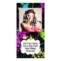 Fresh Retro Neon Paint Splatter on Black Photo Card