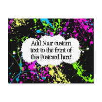 Fresh Retro Neon Paint Splatter on Black Post Card