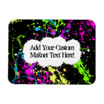 Fresh Retro Neon Paint Splatter on Black Rectangle Magnets