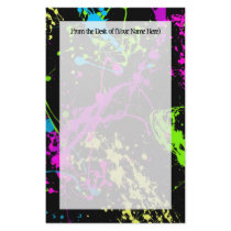 Fresh Retro Neon Paint Splatter on Black Stationery Paper