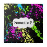 Fresh Retro Neon Paint Splatter on Black tiles