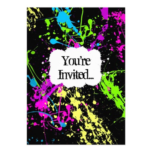 Fresh Retro Neon Paint Splatter Party Invitation