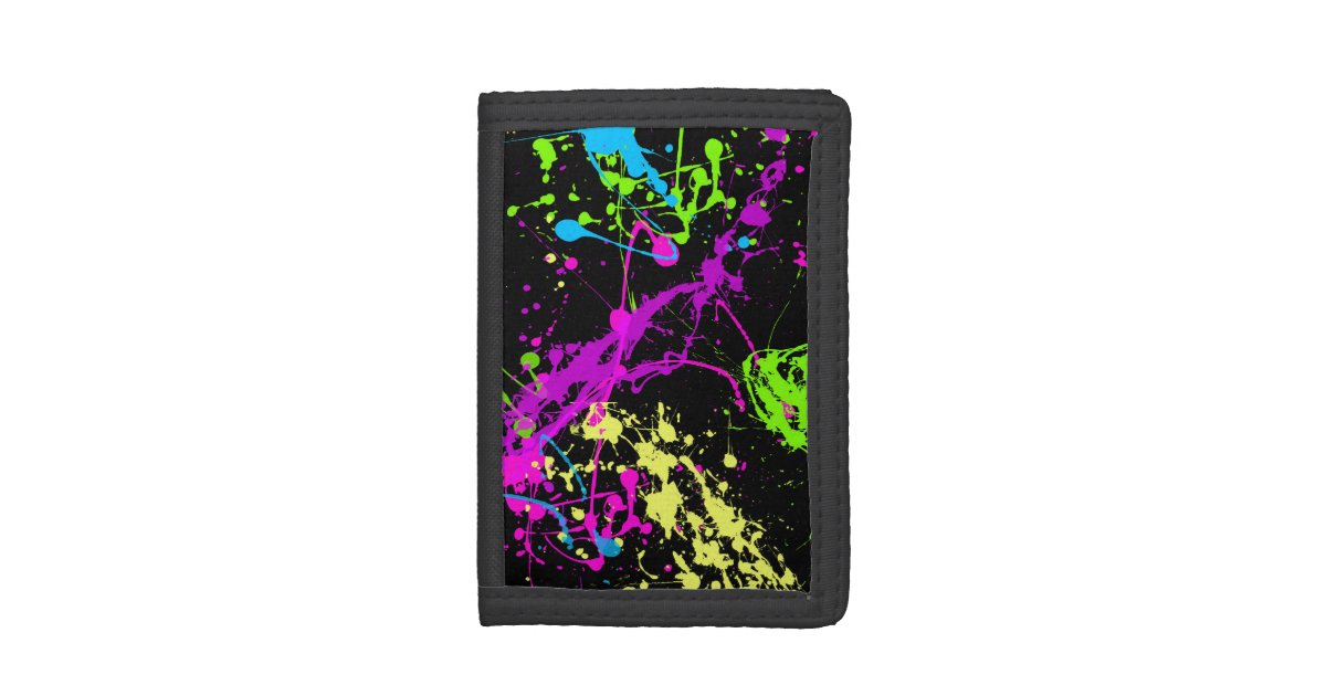 Fresh Retro Neon Paint Splatter Trifold Wallets Zazzle