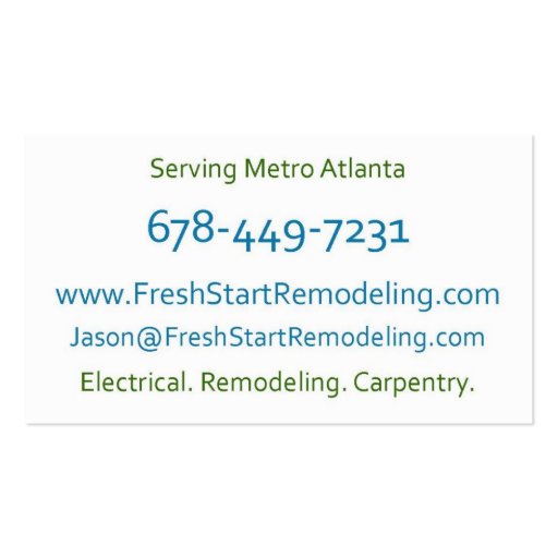 FreshStart Remodeling Business Card Template (back side)