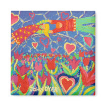 Fridge Art: Temptation in the Tulips magnets by johndyergallery Fridge Art: Temptation in the Tulips magnets