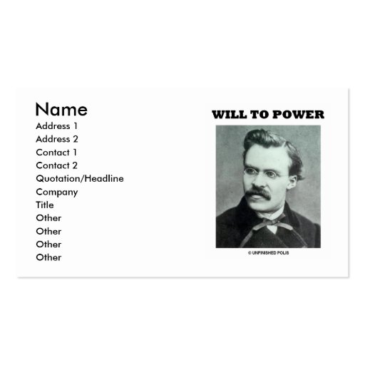 Friedrich Nietzsche Will To Power Business Card Template (front side)