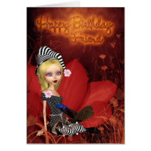 Friend, Birthday Card With Cute Fantasy Elf On A P